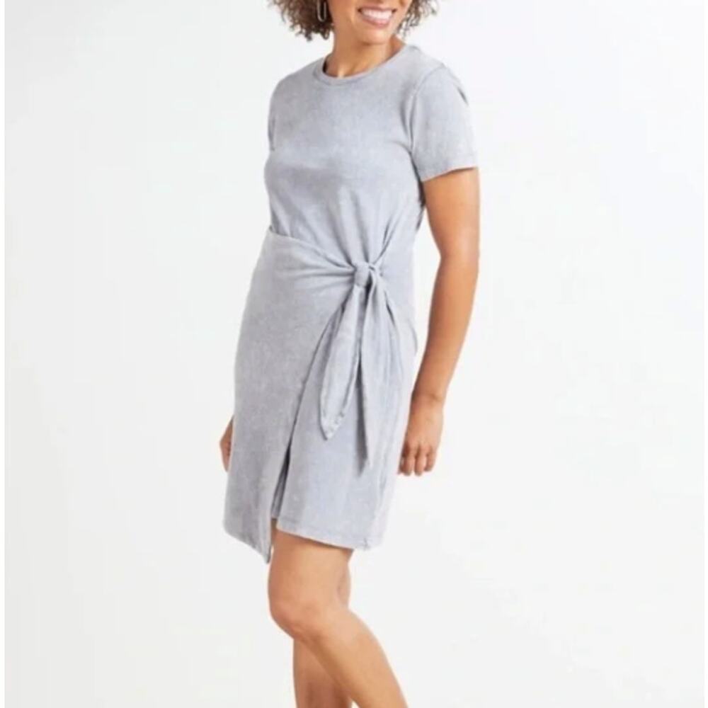 Rails Edie Gray Tie Waist Cotton T-Shirt Dress (L)